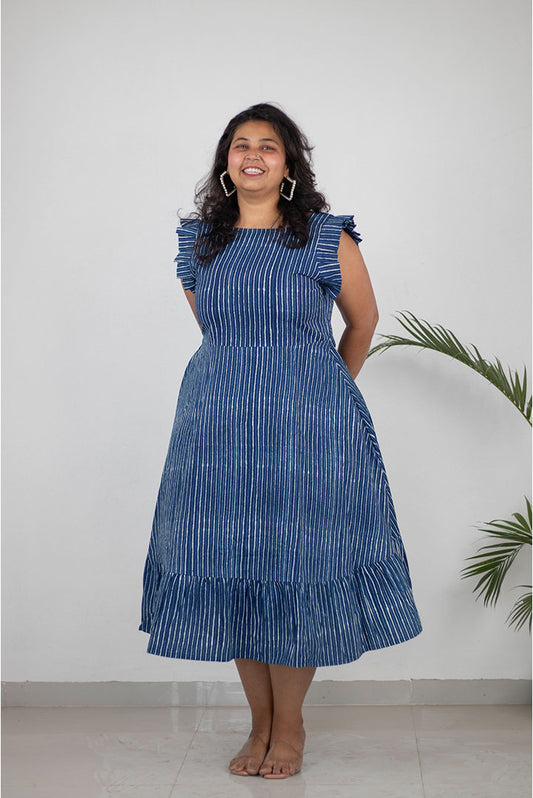 Plus Indigo Lines Cotton Dress