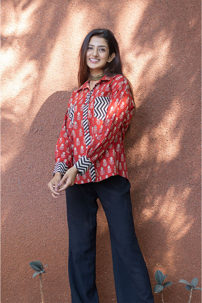 Rust Block printed Cotton Shirt