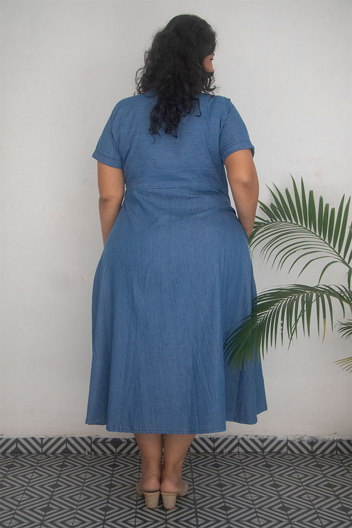 Plus Denim Blue V-Neck Dress