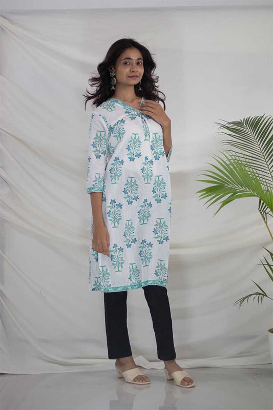 White Printed Cotton Kurti