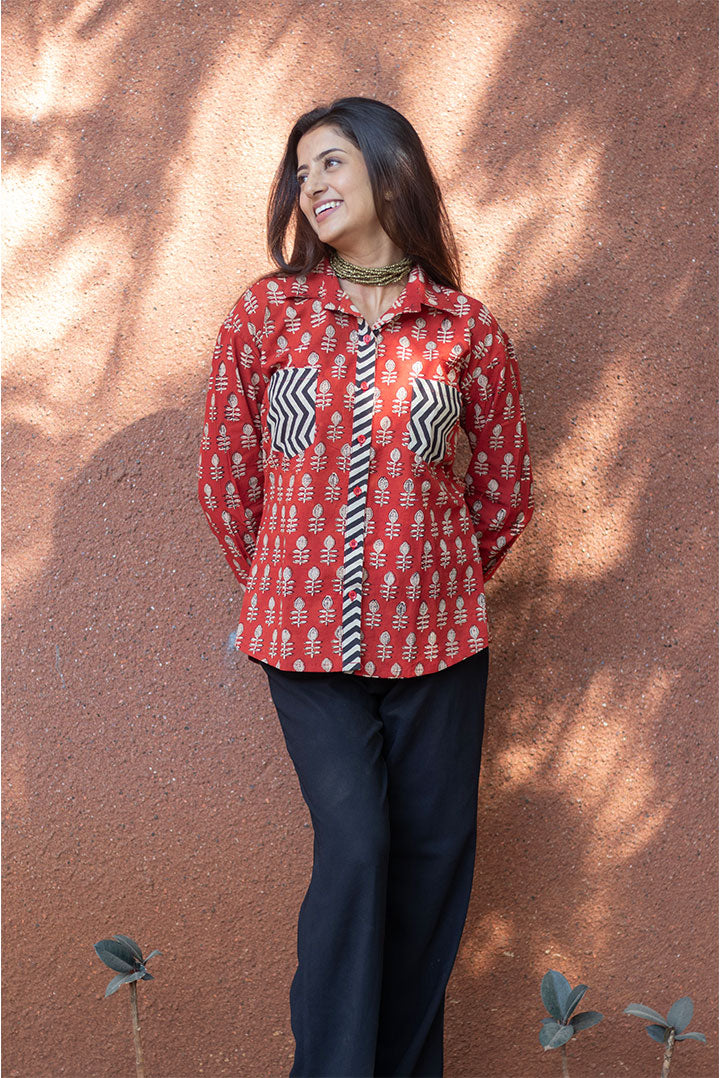 Rust Block printed Cotton Shirt