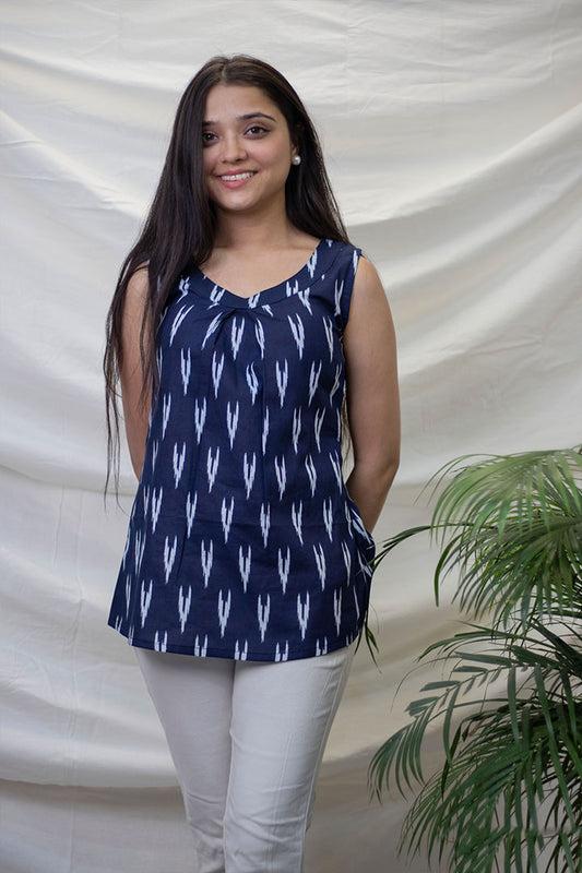 Pleated Blue Top