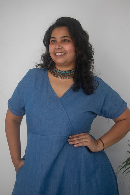 Plus Denim Blue V-Neck Dress