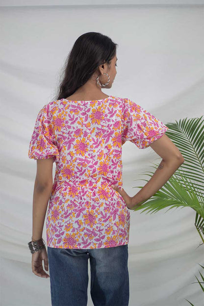 Pink Floral Gather Cotton top