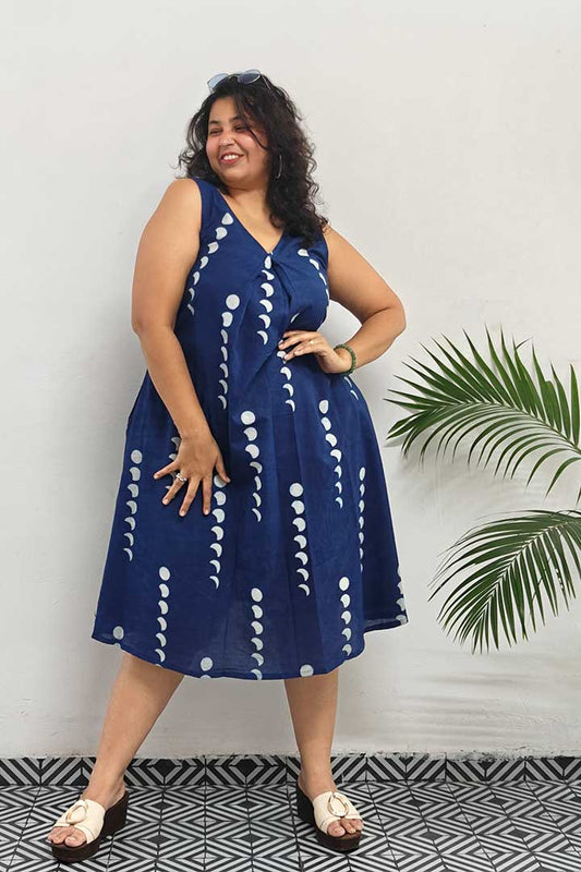 Blue Moon Block Printed Cotton Dress