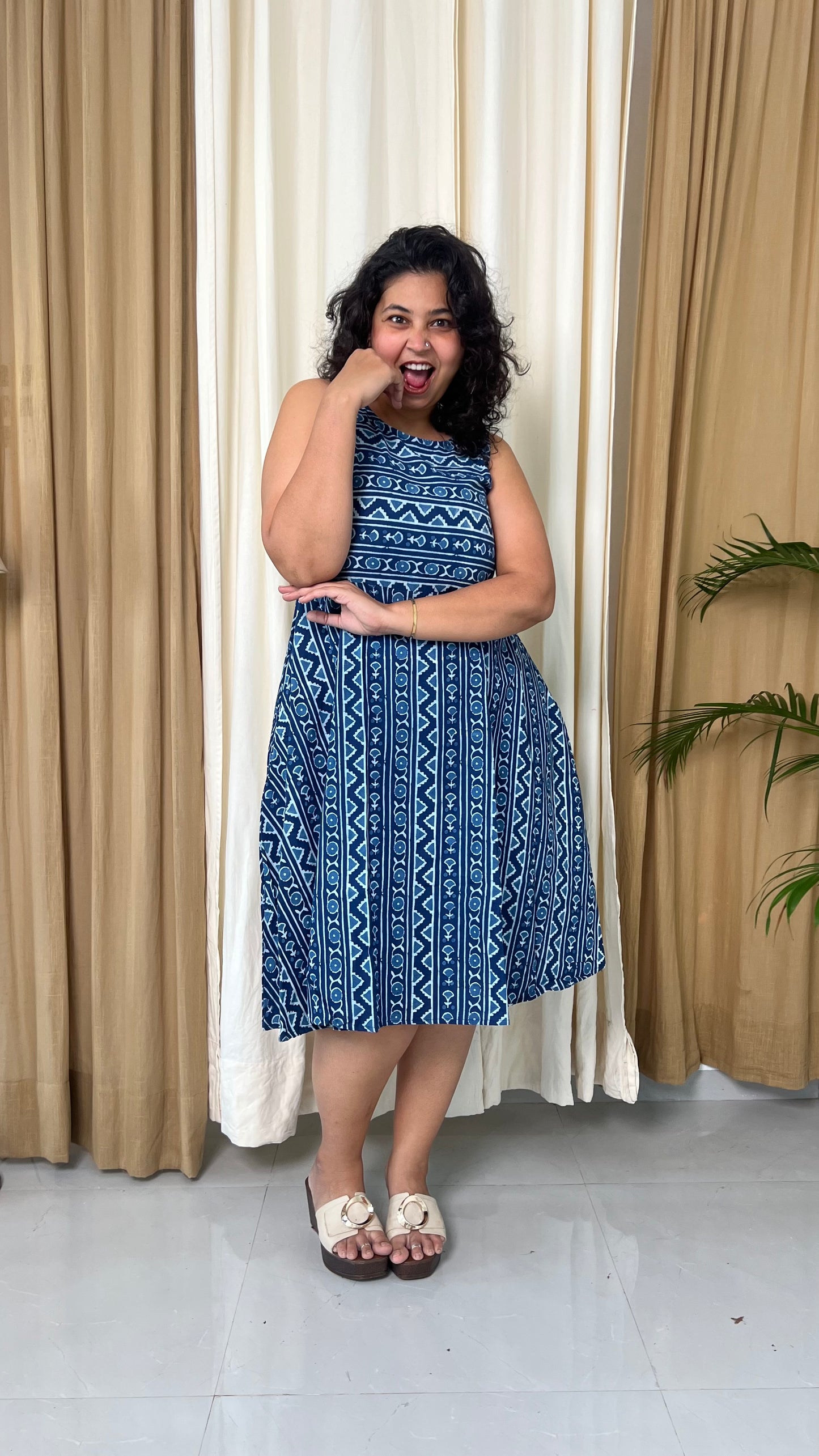 Indigo Fit & Flare Cotton Dress
