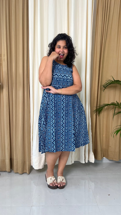 Indigo Fit & Flare Cotton Dress