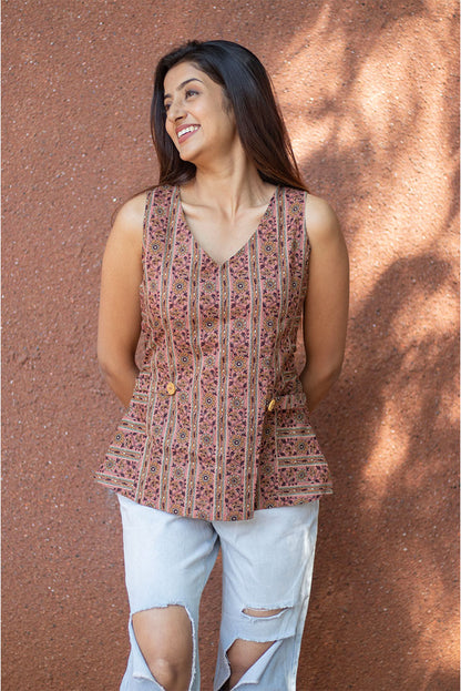 Cotton Top V-Neck Stripe