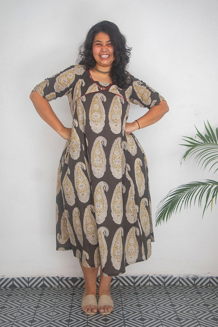 Plus Block Pasley Cotton Dress