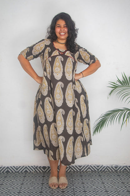 Plus Block Pasley Cotton Dress