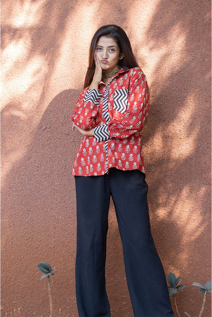 Rust Block printed Cotton Shirt