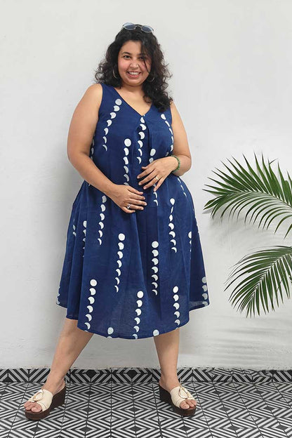 Blue Moon Block Printed Cotton Dress