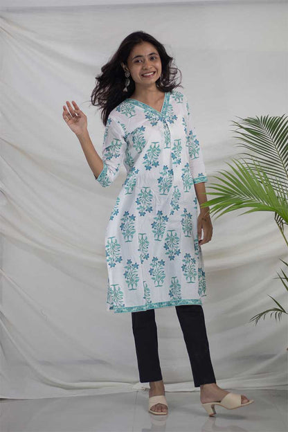 White Printed Cotton Kurti