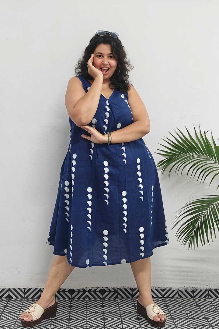 Blue Moon Block Printed Cotton Dress