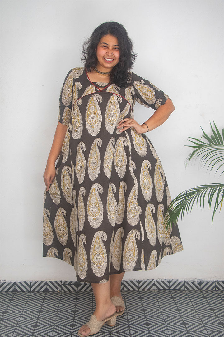 Plus Block Pasley Cotton Dress