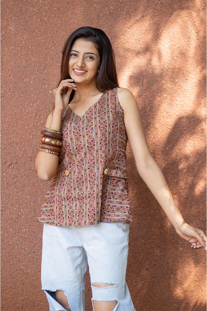 Cotton Top V-Neck Stripe