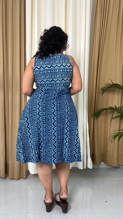 Indigo Fit & Flare Cotton Dress