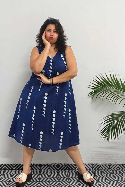 Blue Moon Block Printed Cotton Dress
