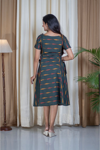 Ikhat Green Side Tie Cotton Dress