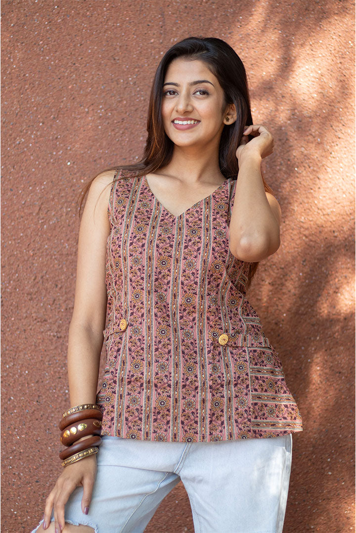 Cotton Top V-Neck Stripe