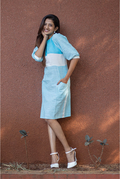Cotton Blue front pocket Dress