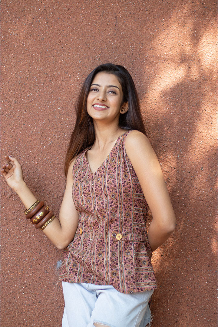 Cotton Top V-Neck Stripe