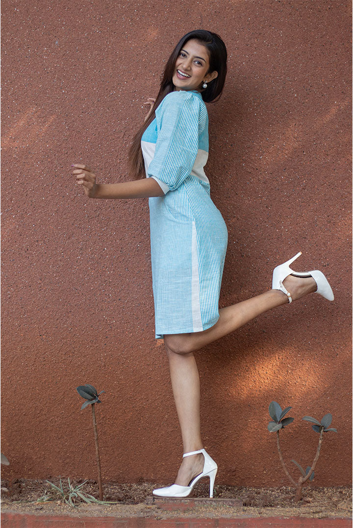 Cotton Blue front pocket Dress