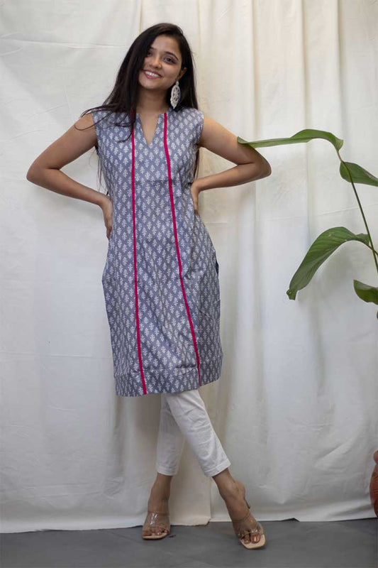 Grey Pink Lines Kurti