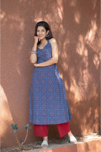 Cotton Kurti Blue halter Neck