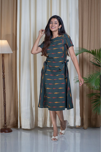 Ikhat Green Side Tie Cotton Dress