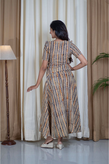 Kalamkari Hand Printed Round Neck Skirt Top Cotton Cord Set
