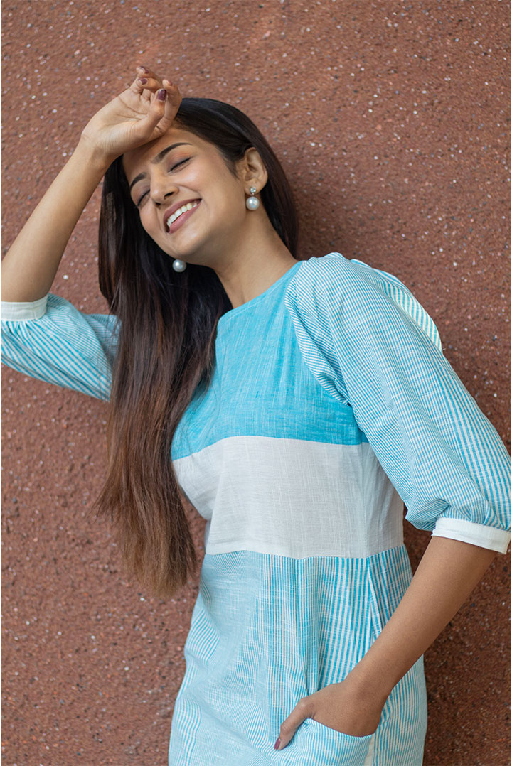 Cotton Blue front pocket Dress