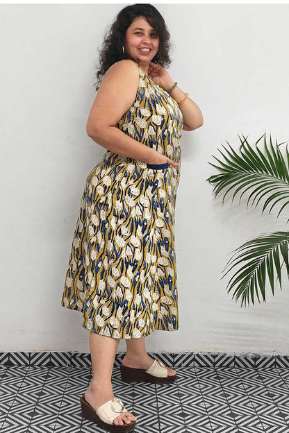 Block Printed Front Pocket Dress