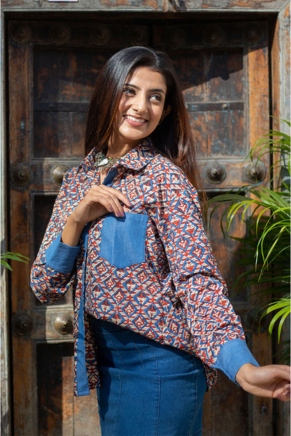 Blue Packet Block Printed Cotton Shirt