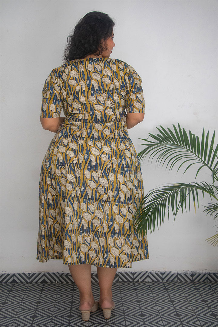 Plus Front Pocket Block Printed Cotton Dress