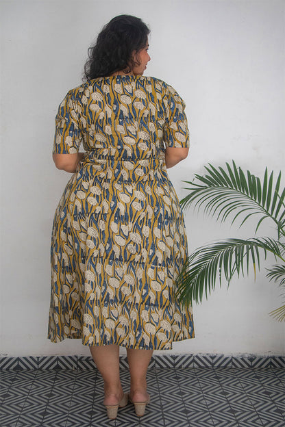 Plus Front Pocket Block Printed Cotton Dress