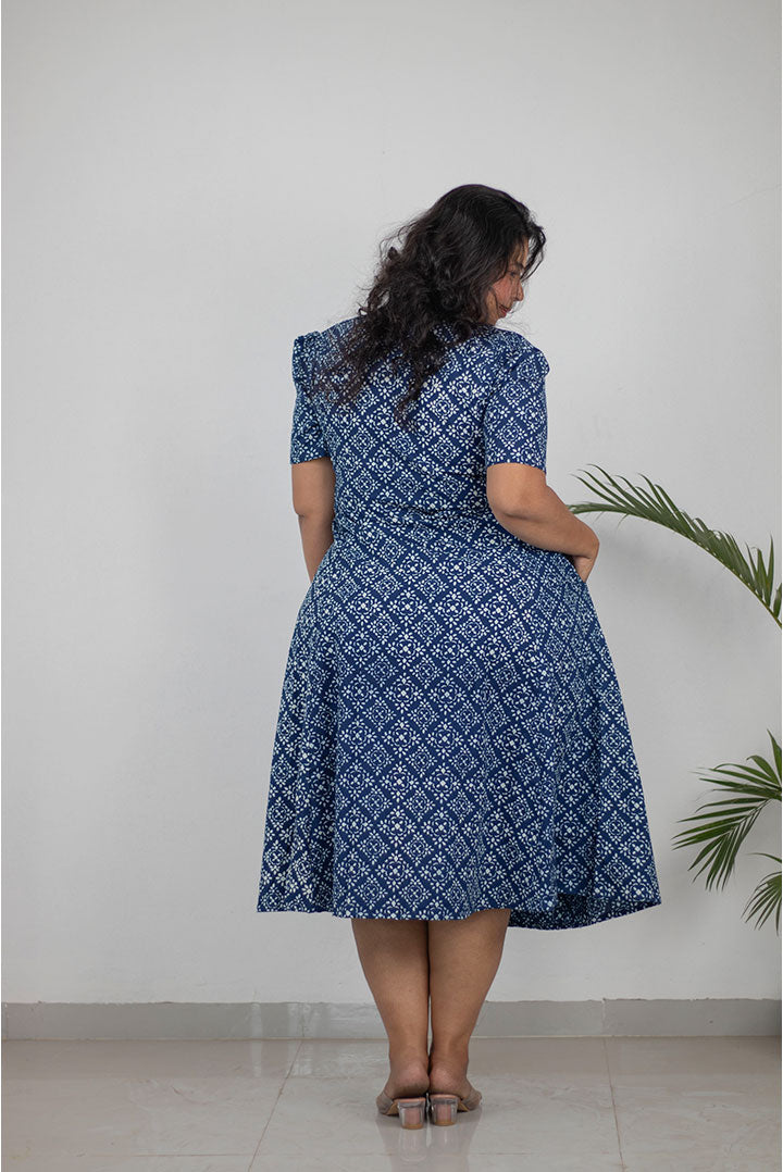 Plus Indigo Floral V-Neck Cotton Dress