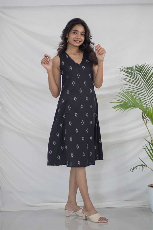 Black V Neck Cotton Dress