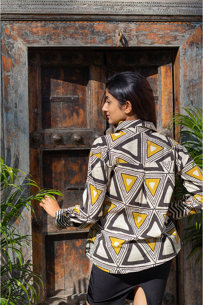 Geometric Block Printed Cotton Shirt
