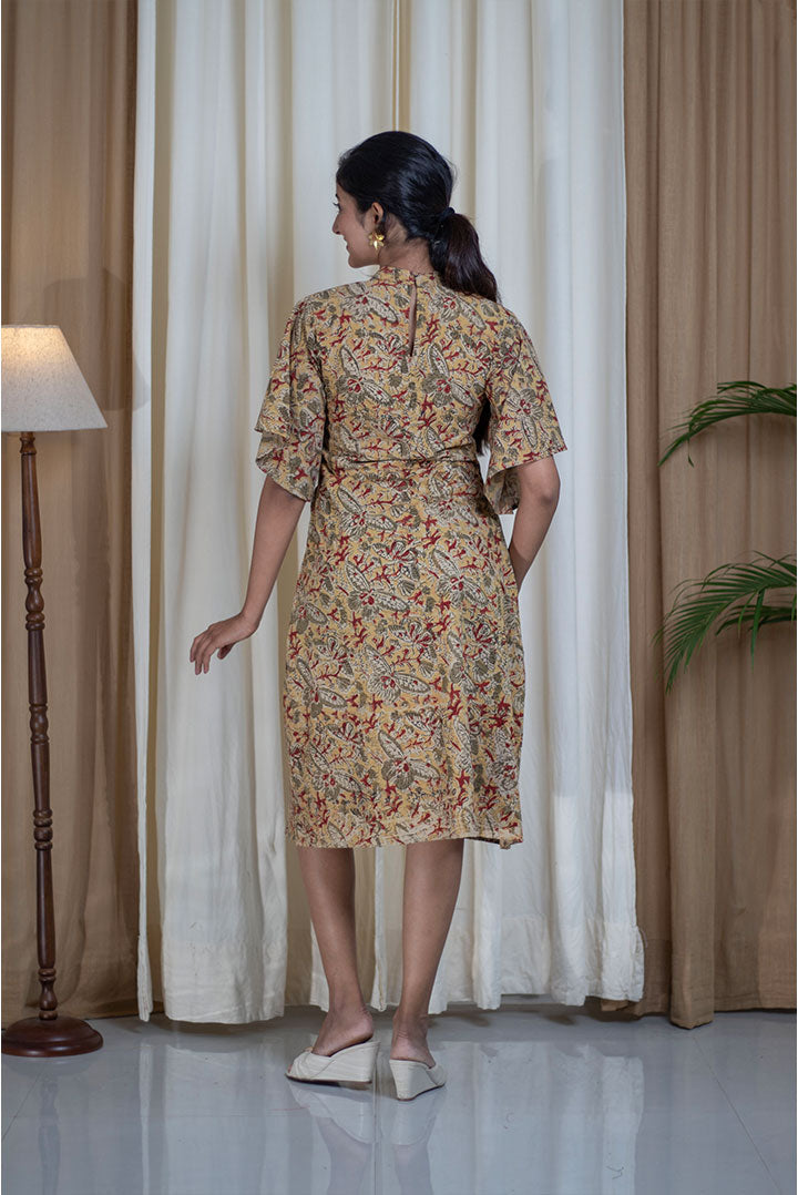 Kalamkari Hand Printed High Neck Cotton Dress