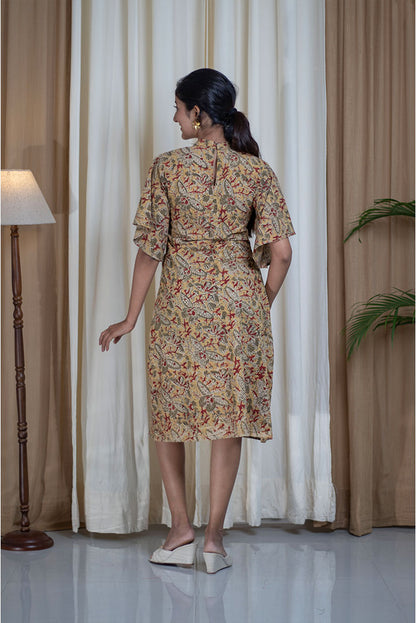 Kalamkari Hand Printed High Neck Cotton Dress