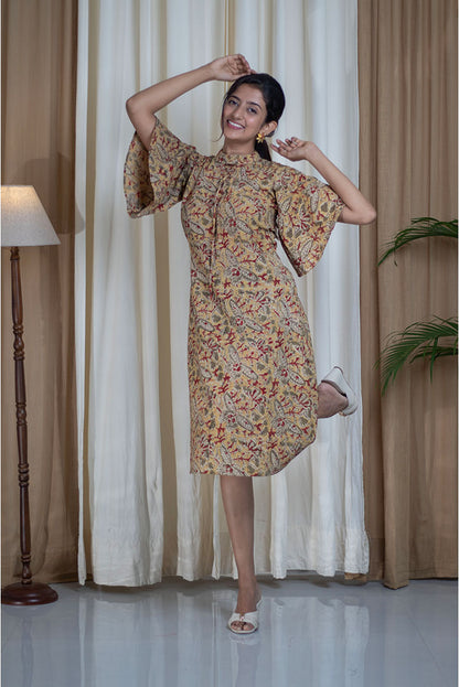 Kalamkari Hand Printed High Neck Cotton Dress