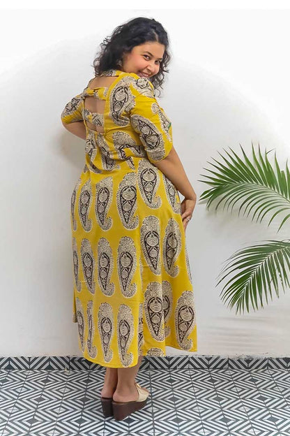 Mustered Alia Cut Cotton Dress