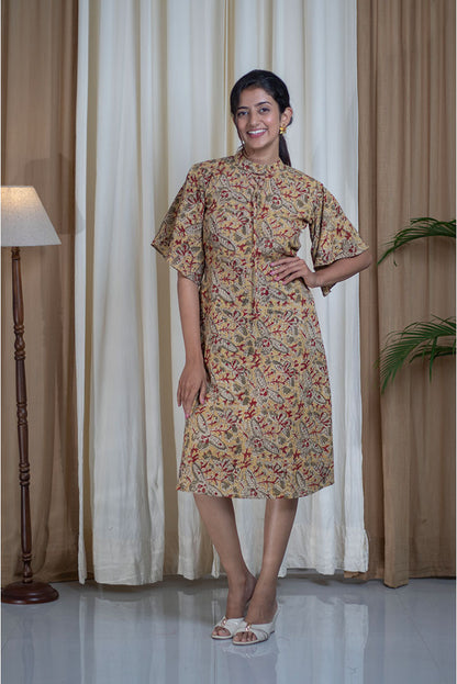 Kalamkari Hand Printed High Neck Cotton Dress