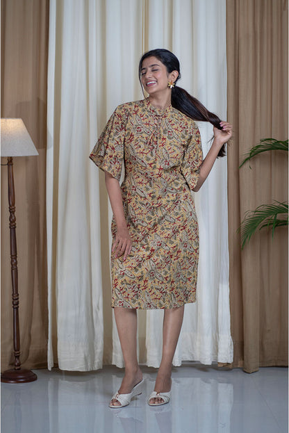 Kalamkari Hand Printed High Neck Cotton Dress