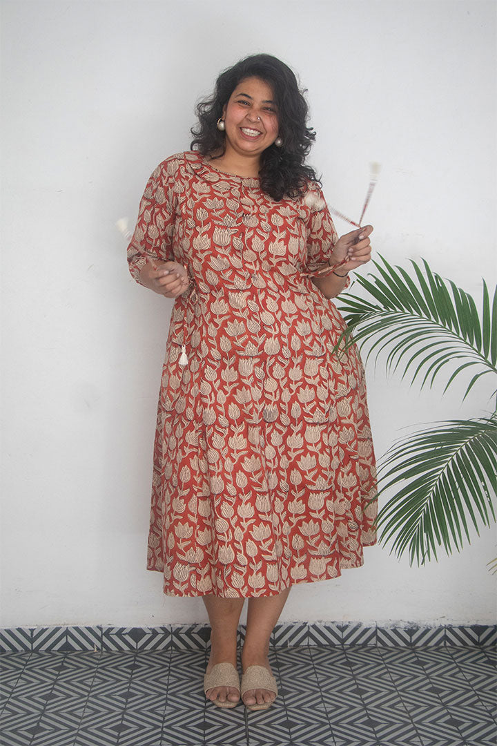 Plus Peterpan Block Printed Cotton Dress