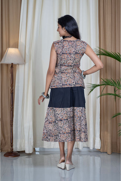 Kalamkari Hand Printed Skirt Top Cotton Cord Set
