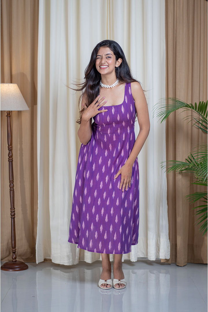 Ikhat Purple Pocket Cotton Dress