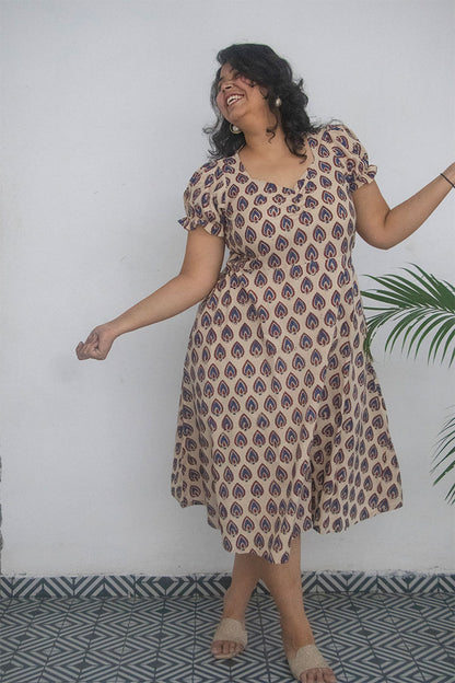 Plus Queens Anna Block Print Cotton Dress
