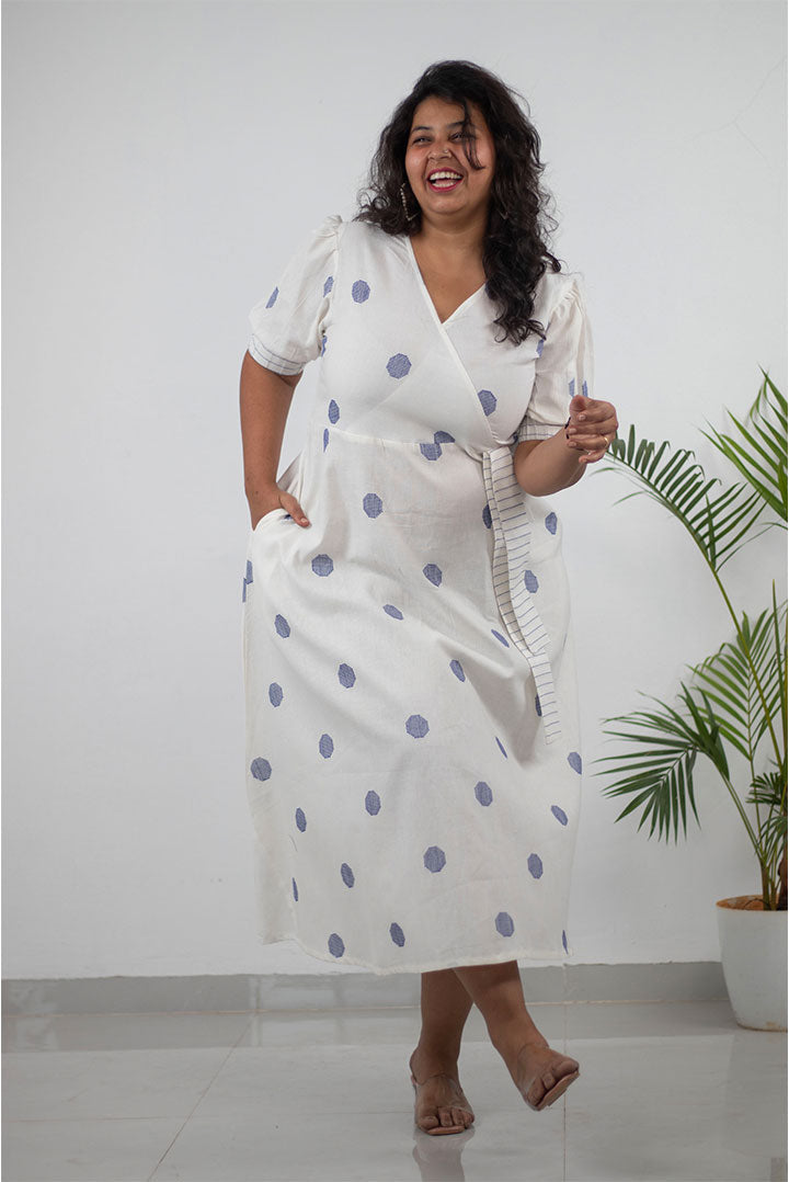 Plus White Achkan Style Cotton Dress